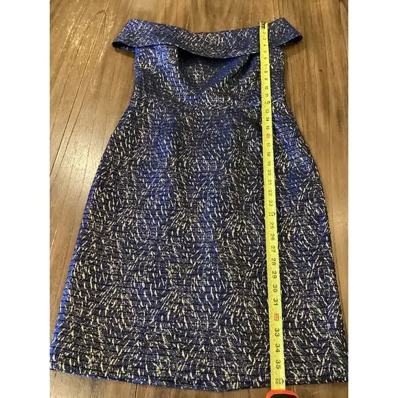 Teri Jon by Rickie Freeman Jaquard Stripe Off the Shoulder Sheath midi Dress 10 - Picture 7 of 9